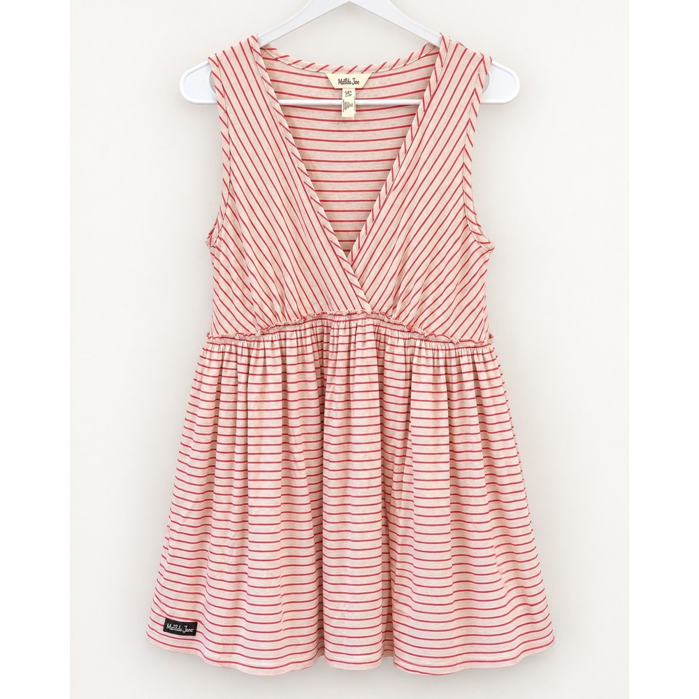 Matilda Jane Womens Red Cream Striped Sleeveless V-Neck Empire Waist Top Medium
